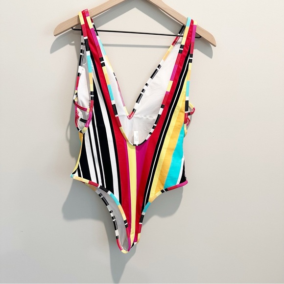 Express Multi-Color Stripe One Piece Swimsuit Sz M - Picture 3 of 7
